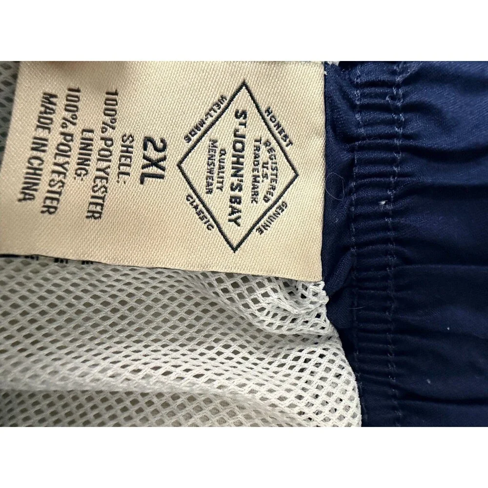 St Johns Bay Mens 2XL Blue Geometric Swim Trunks Mesh Lined Drawstring